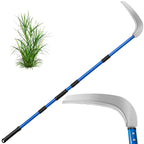 12.6'' Scythe Tool for Grass Cutting, 4 Stainless Steel Poles, Adjustable Dual-Hand Grip, Professional-Grade Blade, for Clearing Bushes, Vines, Fields, Ditches, Paths, Landscaping, Blue, 67in.