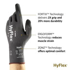 Ansell HyFlex 11-840 Ergonomic Abrasion-Resistant Nylon Spandex Nitrile Coated Industrial Gloves for Automotive, Fabrication - XXL (11) Grey (3 Pairs)