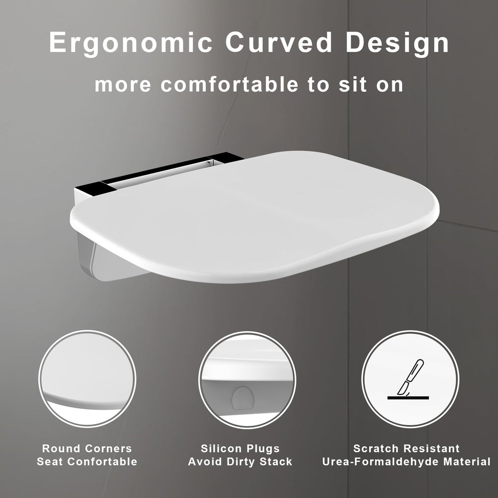 Easywow Folding Shower Chair Wall Mounted Fold Down Shower Seat 400 LB Capacity Foldable Shower Bench Seats for Adults Elderly Disabled White