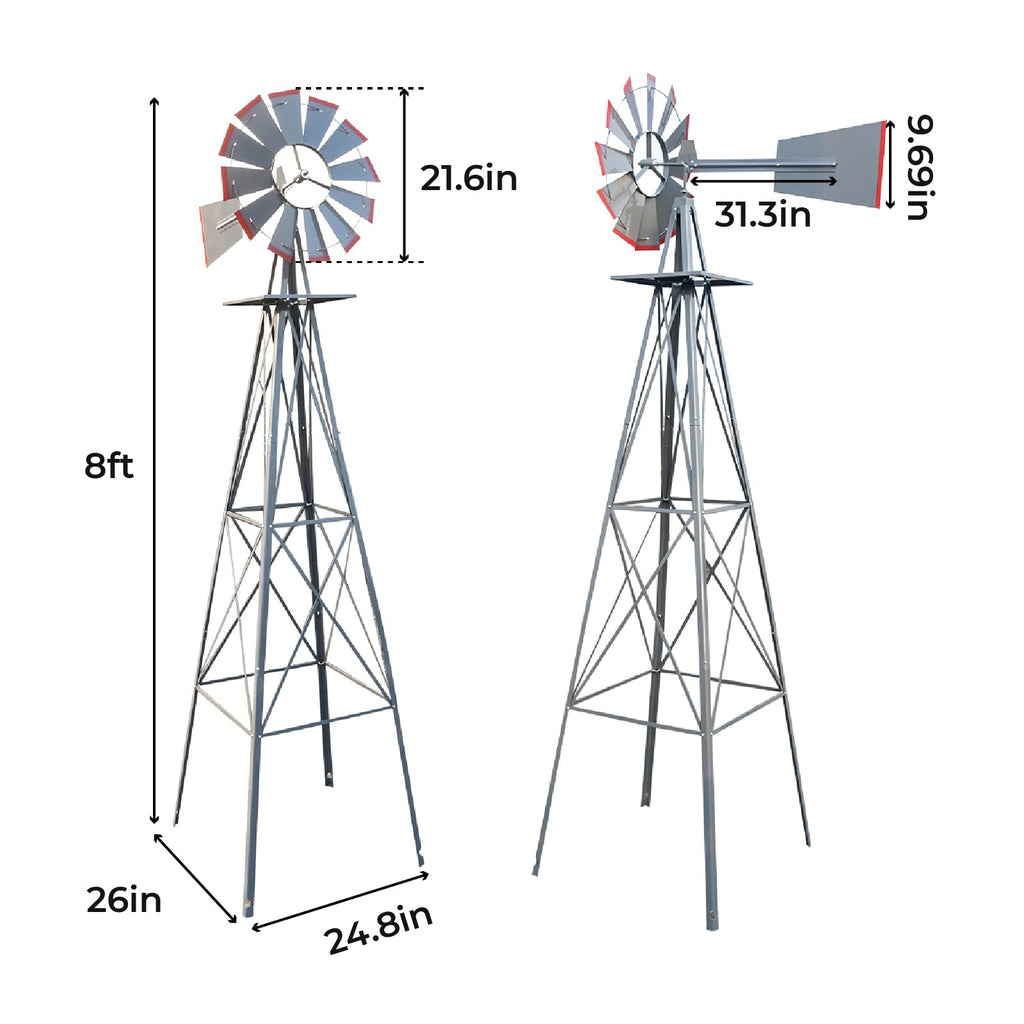 Outvita 8FT Gray Metal Ornamental Windmill Weather Vane