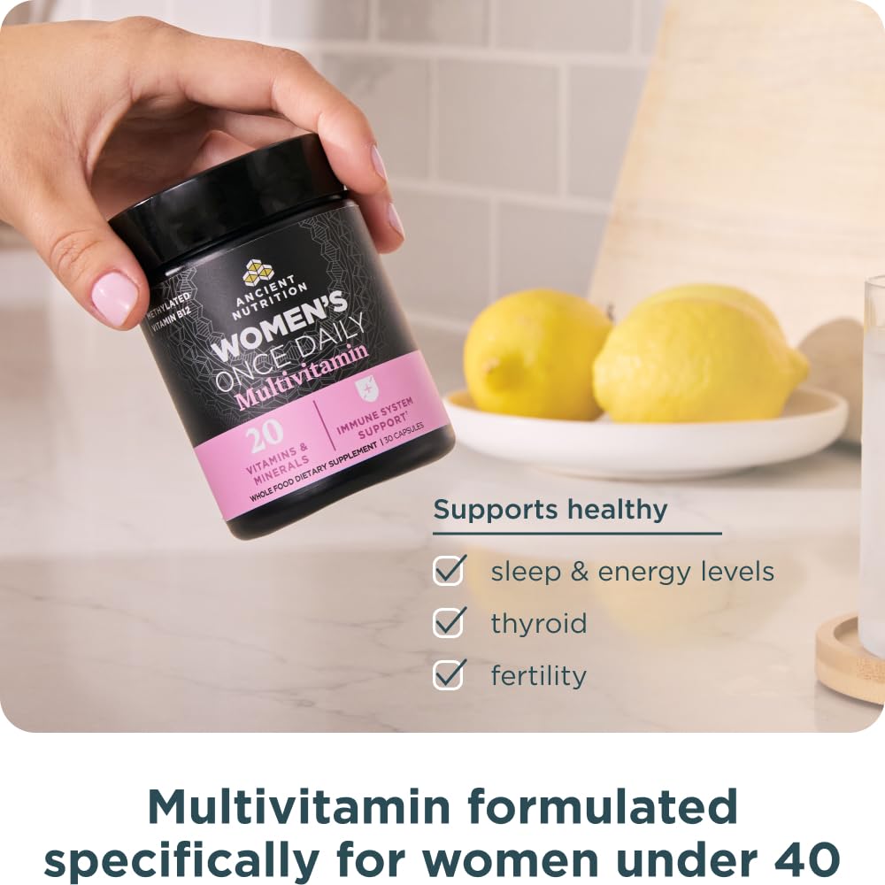 Ancient Nutrition Multivitamin for Women, Women's Once Daily Supplement, Methylated Vitamin B, C, K2, Magnesium, Folate & Iron, Supports Bone Health, 30ct