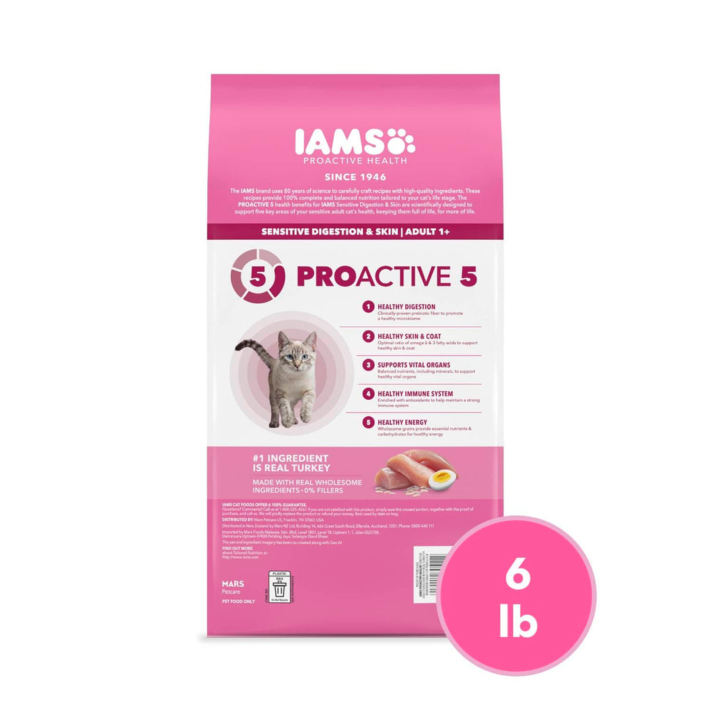 IAMS Proactive Health Sensitive Digestion Dry Cat Food, Turkey, 6 lb