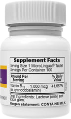 Superior Source No Shot Vitamin B-12 Cyanocobalamin 1000 mcg - Vitamin B-12 to Support Energy Production, Brain Health & Overall Wellness - Sublingual Tablets - 100 Dissolvable Tablets (Pack of 2)