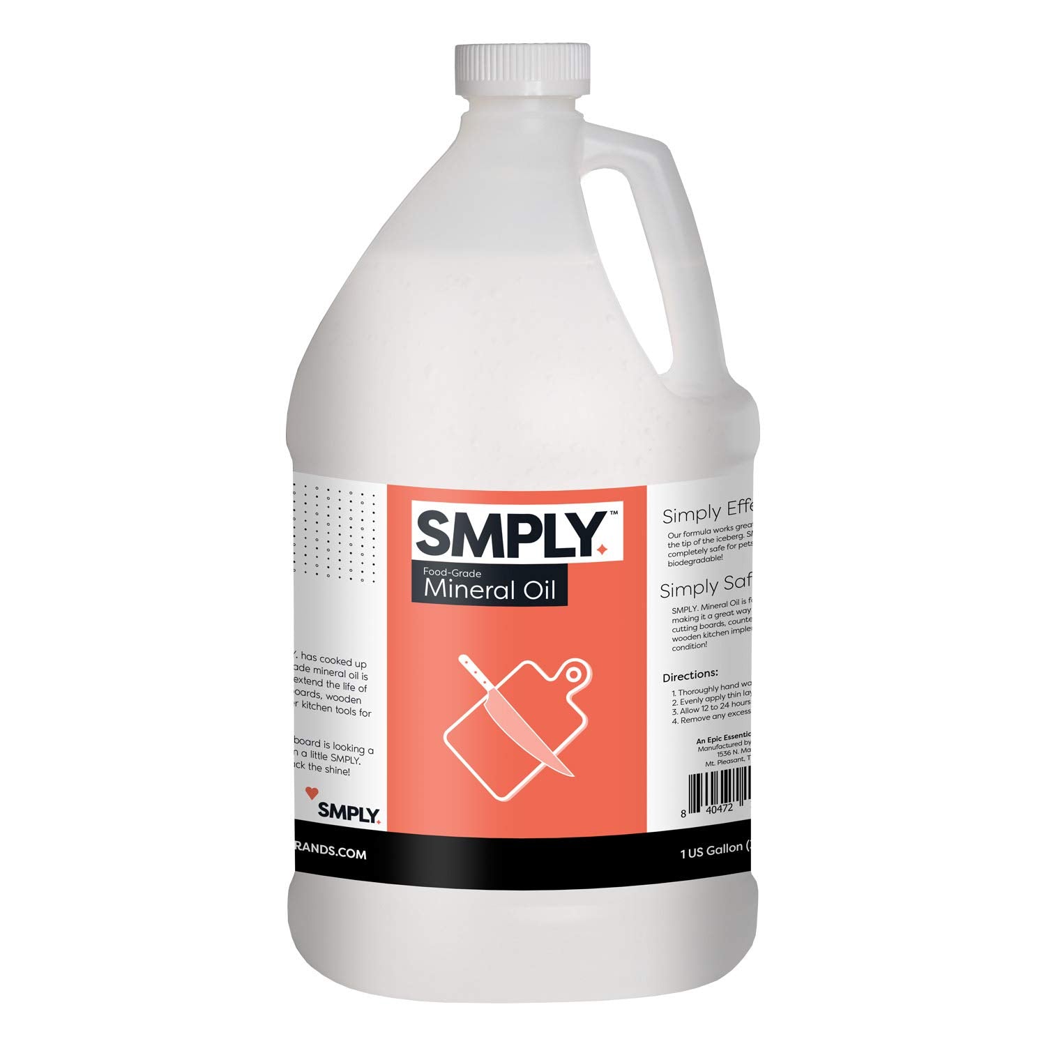 SMPLY. Food-Grade Mineral Oil for Cutting Boards, Countertops, and Kitchen Tools - 1 Gallon