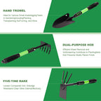 Zenrok Garden Tools Set, 4 Pack Gardening Tools, Stainless Steel Heavy Duty Hand Cultivator, Hoes, Spade Shovel, for Planting Weeding Digging, Gardening Gifts for Women, Green