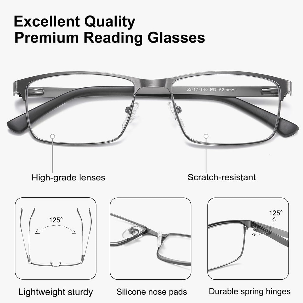 EYECEDAR 5 Pack Reading Glasses Men Metal Spring Hinges with Blue Light Blocking Eyeglasses Computer Readers for Men 1.5