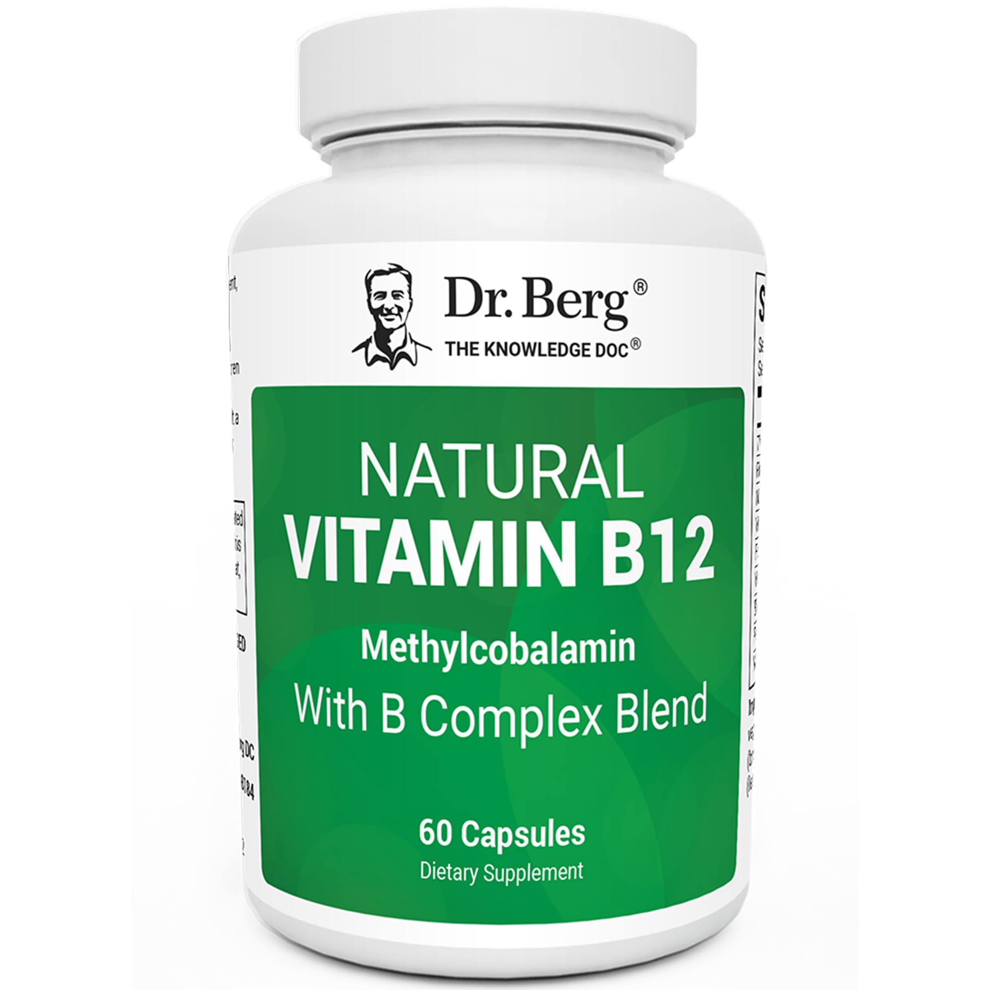 Dr. Berg Natural Vitamin B12 1000 mcg with B Complex Blend - Methylcobalamin B12 for Energy, Nerve Health, and Cognitive Function* - Methylated B12 with Folate - 60 Capsules (2-Month Supply)