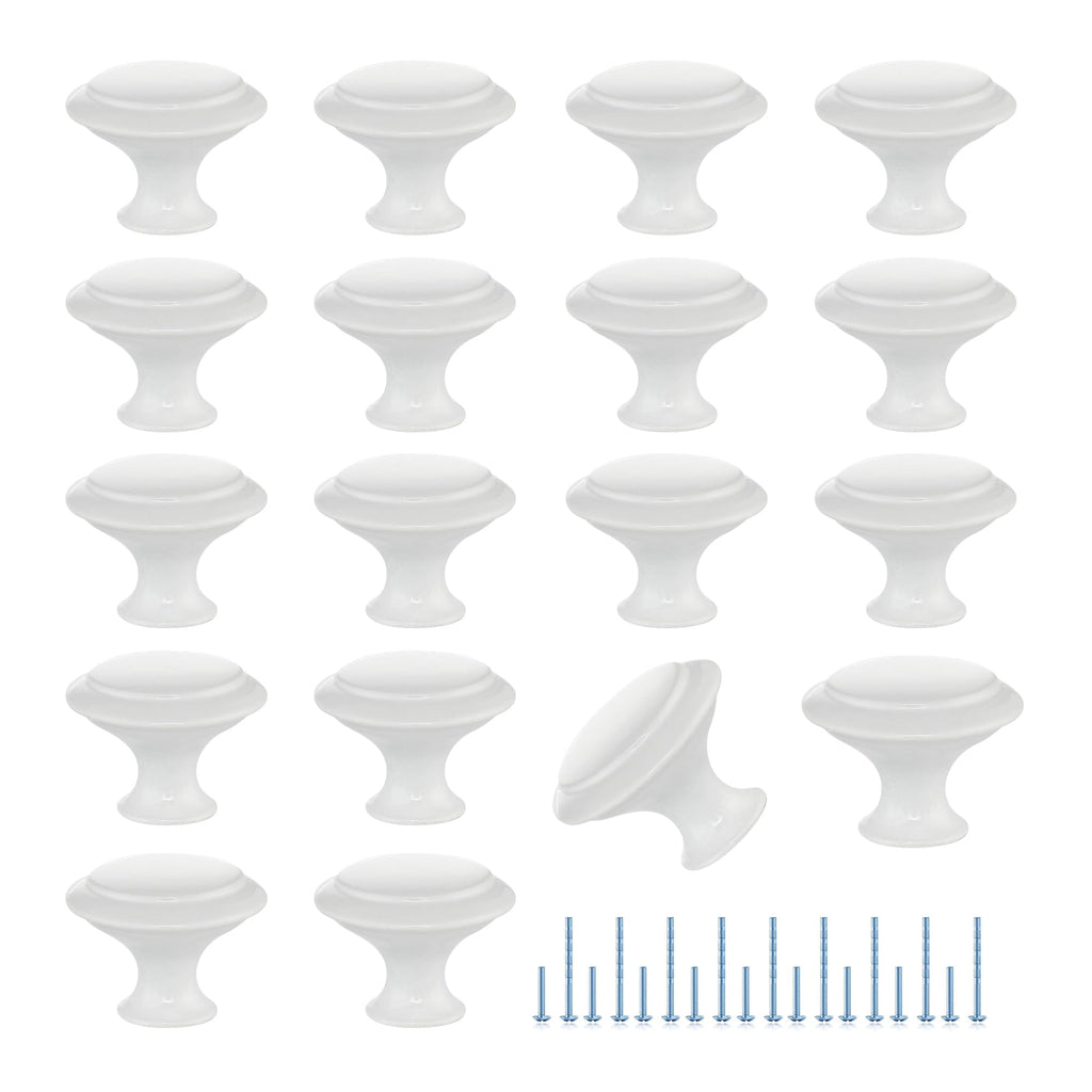 JOY DECOR 30 Pack White Cabinet Drawer Hardware 30mm Kitchen Cabinet Knobs Drawer Pulls with Installation Screws for Dressers Kitchens Cupboard