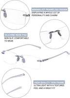 TERAISE Rimless Reading Glasses Comfortable Lightweight Frameless Reader 3 Pack Men and Women Blue Light Blocking Computer Eyeglasses(2.0X)
