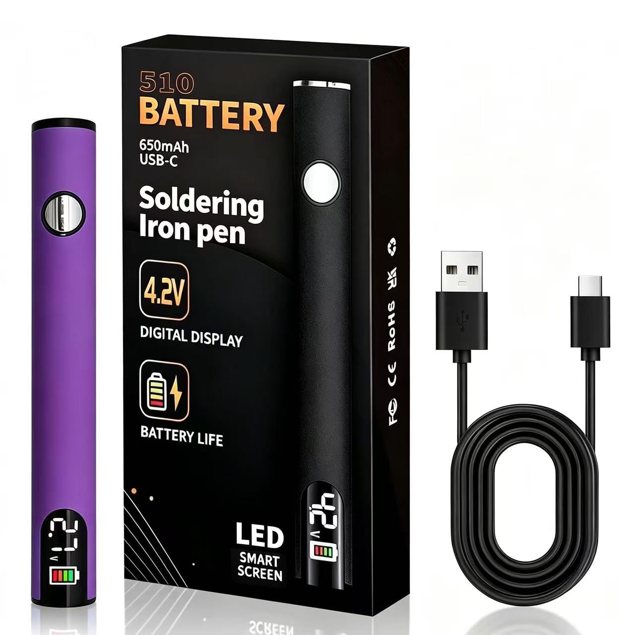 ZMJY Portable Soldering Iron Pen Rechargeable LED 2.7V/3.4V/4.2V （Purple）