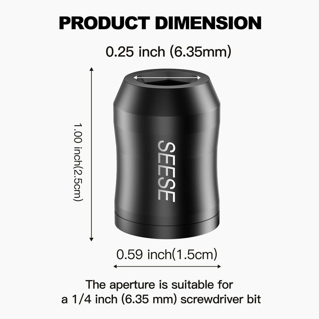 SEESE Strong Magnetic Screw Ring: 1/4 Inch/ 6.35 mm Universal Magnetic Screw Holder - Removable Magnetic Screwdriver Drill Bit Holder for Hex Screwdriver and Power Bits(2 Pcs)