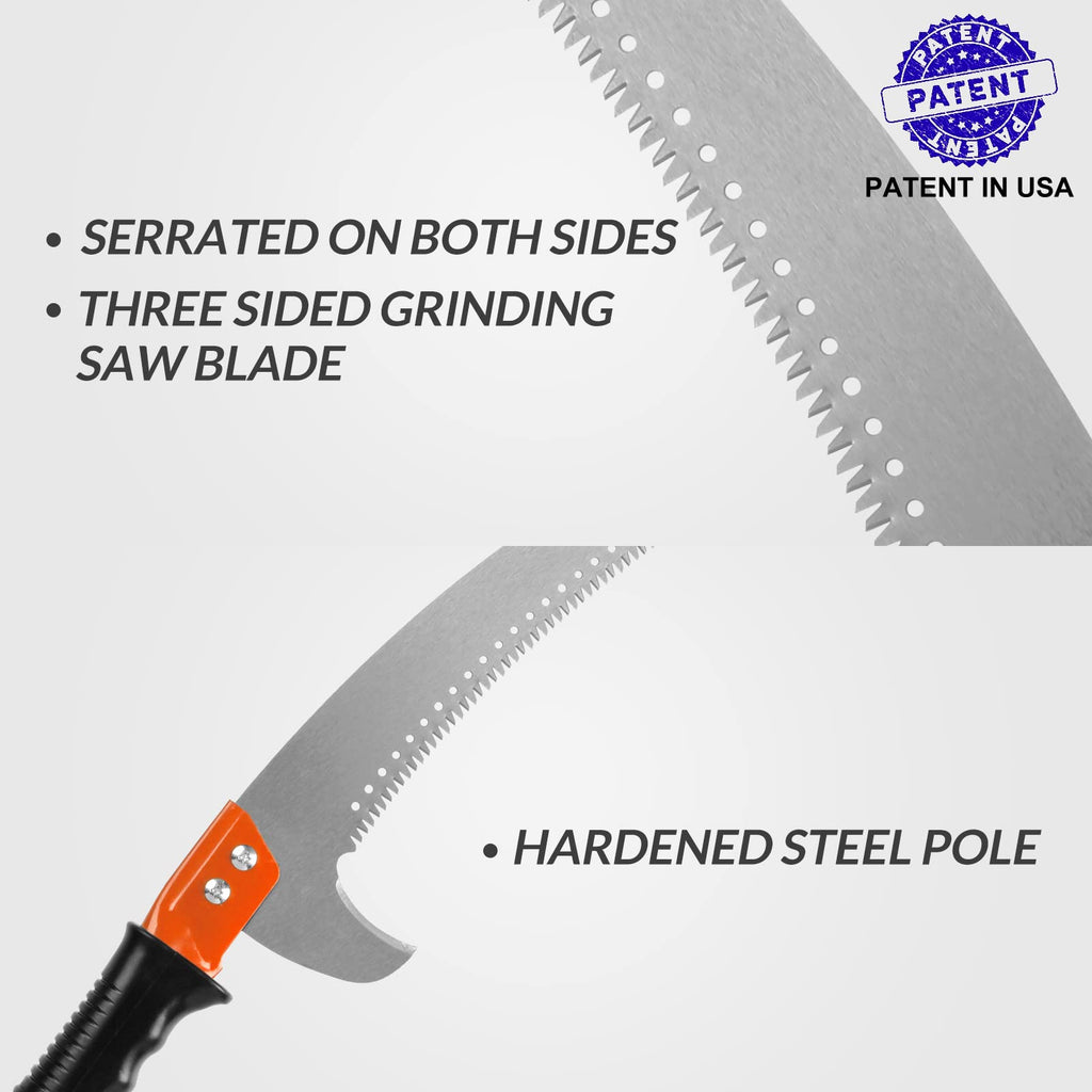 14FT Pole Saw for Tree Trimming 2-in-1 Hand Saw Steel Blade Extension Pole