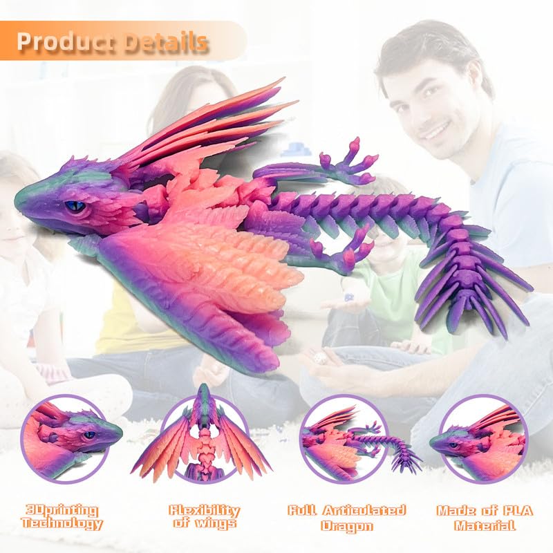 SGYYSG Feathered Wyvern Dragon,3D Printed Dragon, Articulated Dragon with Wings, 3D Printed Toys, Desktop Pet - Indulge in The Enchanting Realm of Dragons (Rainbow Noctilucent)