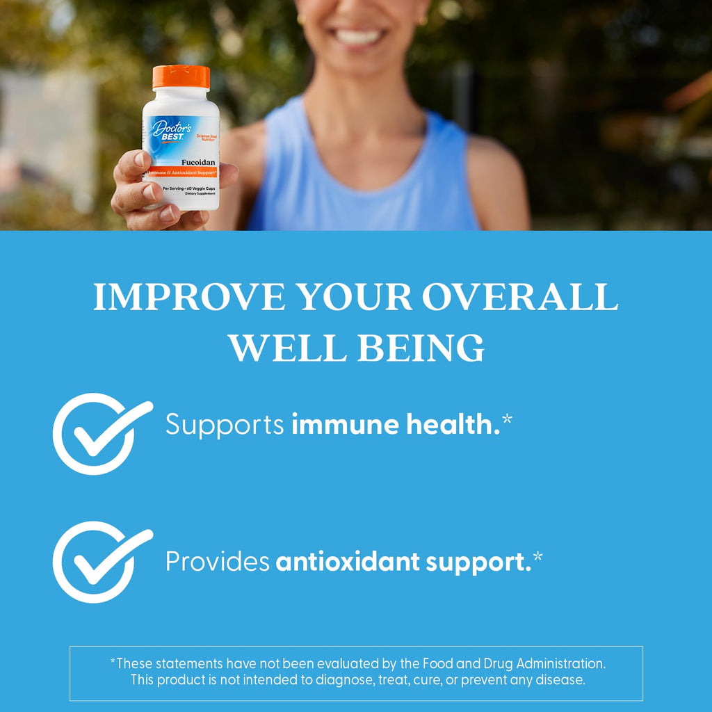 Doctor's Best Fucoidan Supplement for Men & Women - Fucoidan Extract Capsules from Seaweed, Immune Health & Antioxidant Support, 600 mg Per Serving, Gluten Free, Non-GMO, Vegan - 60 Veg Caps