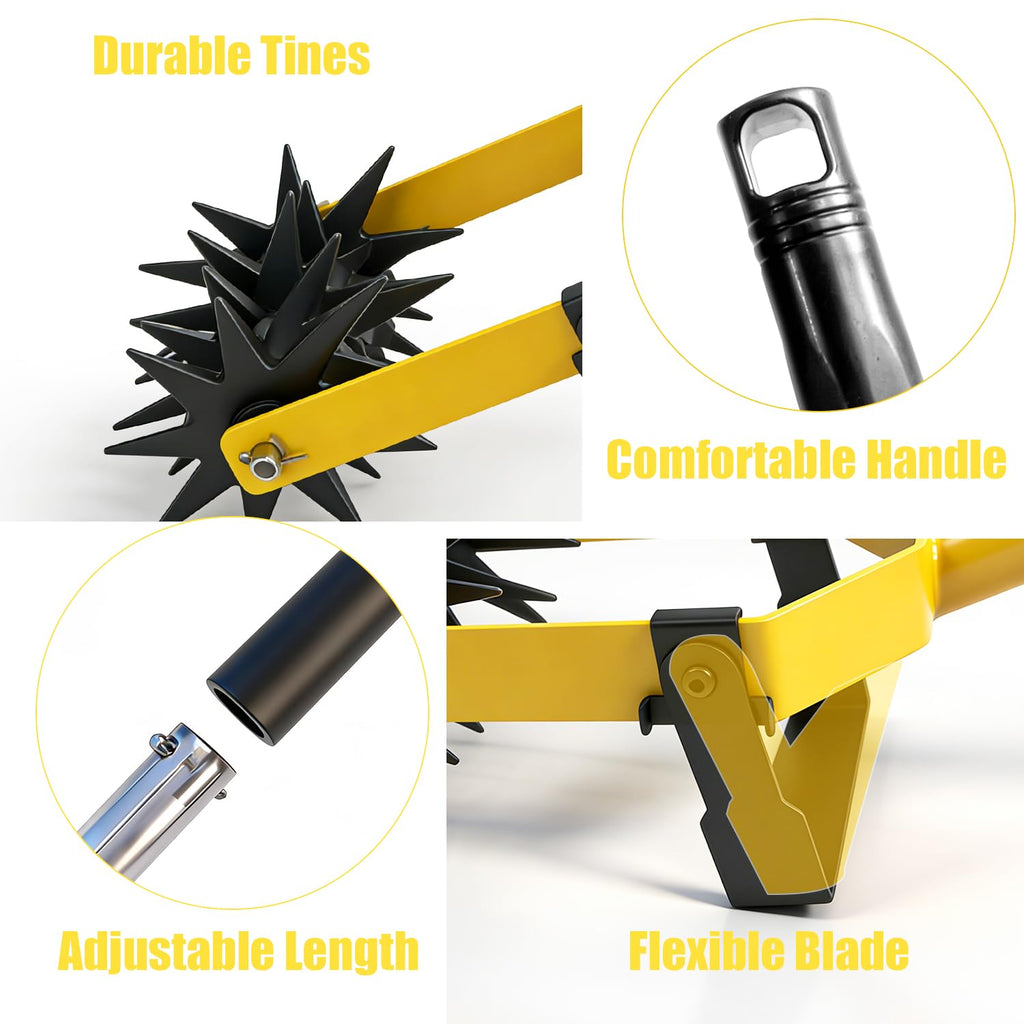 2-in-1 Garden Rotary Cultivator Tool Adjustable Handle Lawn Tools Hand Rotary Tiller for Loosening Soil and Lawn Care, Reseeding Grass, Weeder, Soil Mixing, Manual Yard Tiller