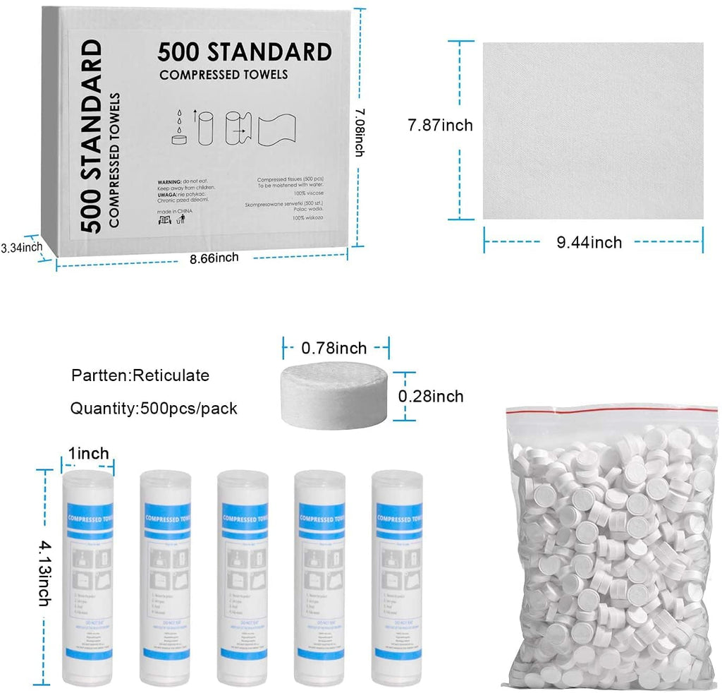 HAPPY CHEERS 500 Pieces Disposable Compressed Towels, Compact Travel Coin Tissue Soft Compress Tissues Pills for Outdoors Travel Camping and Beauty Salon