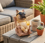 Solar French Bulldog Garden Statue Decor, Funny Frenchie Gifts, Fawn
