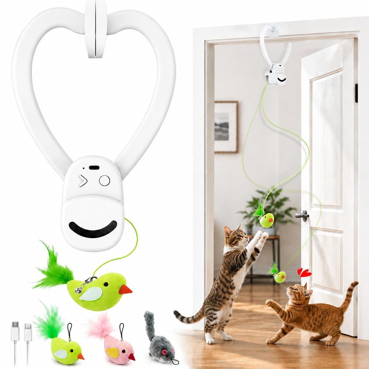 Interactive Cat Toys for Indoor Cats, Clip-On Automatic Flying Bird