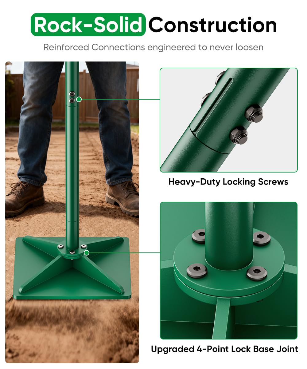 Tigerden Heavy Duty Steel Hand Tamper, 8"x8" Soil Plate Compactor with 44" Adjustable Handle & Rubber Grip, Anti-Loose Ladscaping Tools for Ground, Gravel, Dirt, Sand, Asphalt, Pavers, Blacktop, Green