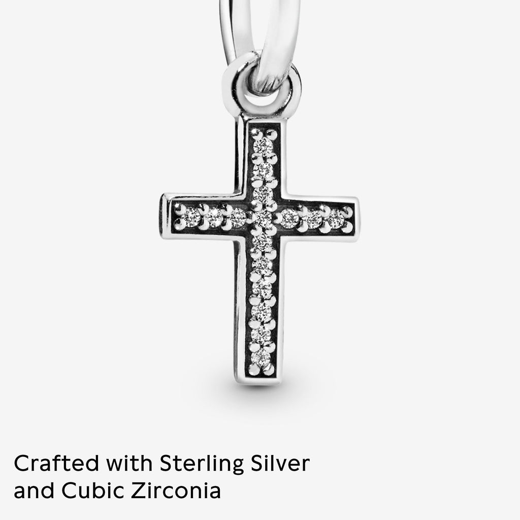 PANDORA Sparkling Cross Dangle Charm - Faith Symbol Design with Cubic Zirconia Stones - Hand-Finished - Jewelry for Her with Gift Box - Compatible with Moments & ME Charm Bracelets - Sterling Silver