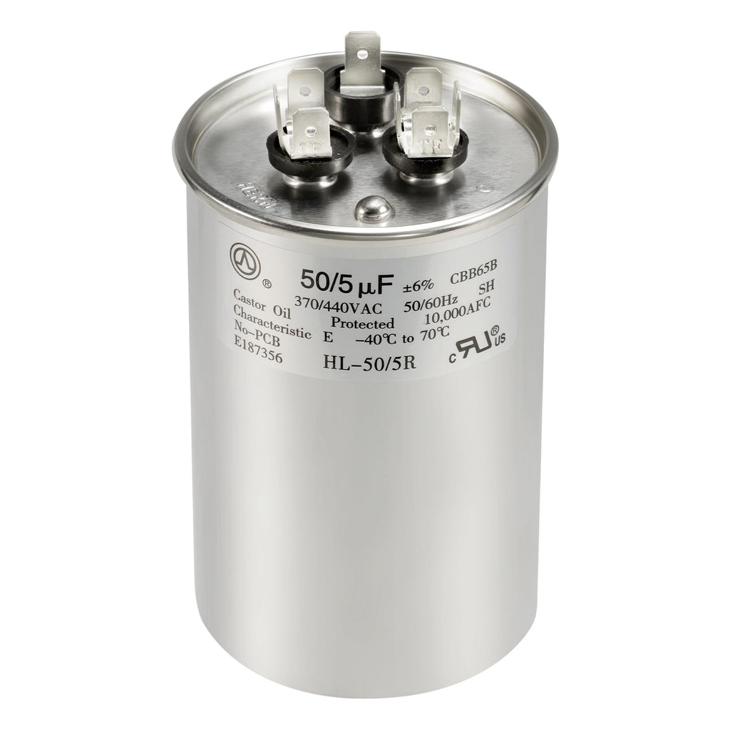 QYCKFIXR AC Capacitor 50+5 uF 50/5 MFD ±6% 370V/440VAC CBB65 Dual Run Circular Start Capacitor for Heat Pump Air Conditioner，Ten Years of Coverage