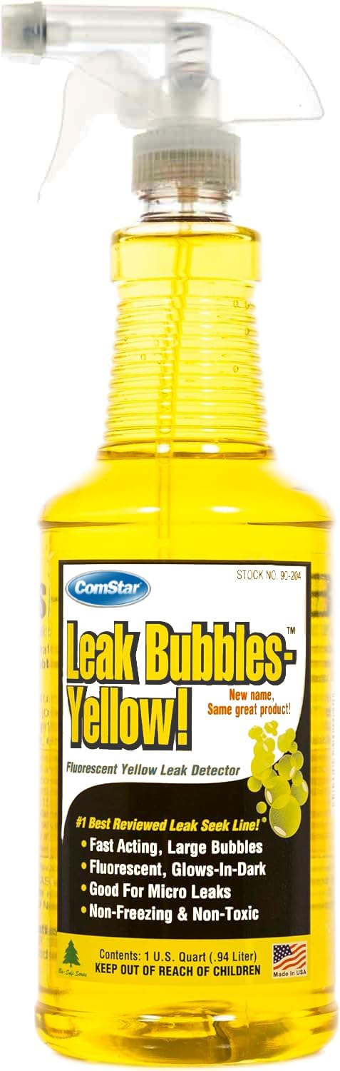 ComStar Leak Bubbles Yellow, 1 Quart Spray, Professional Gas Leak Detector Spray - Detects Micro Leaks in HVAC, Tires, Propane, Natural Gas & Nitrogen - Non-Corrosive & Non-Freezing Formula, (90-204)
