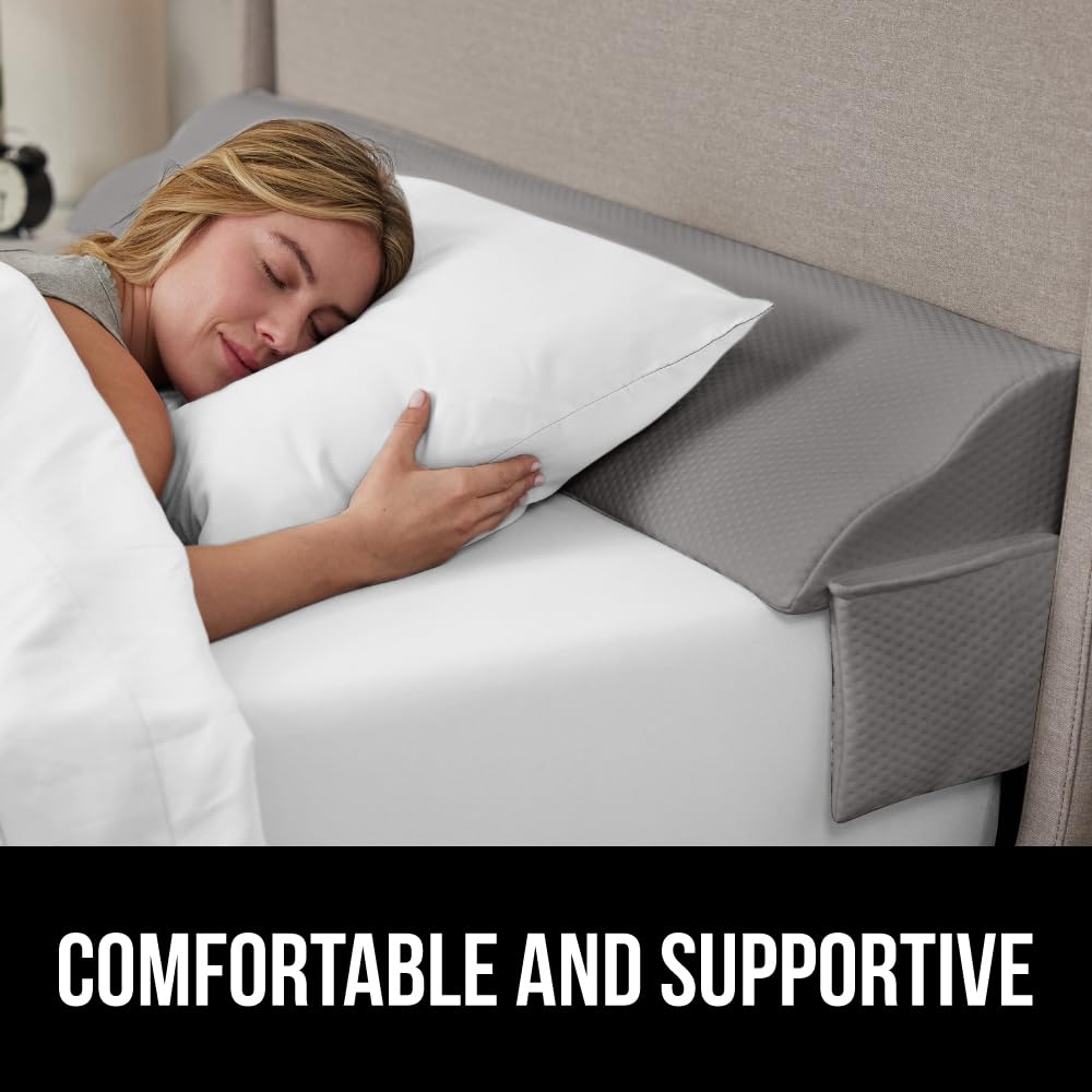 GORILLA GRIP Queen Bed Wedge Pillow for Headboard Gap, Filler Between Mattress Gaps, US Designed, Comfortable Supportive High Density Cushion Foam Pillows, Stay in Place Gripping Dots, Soft Gray