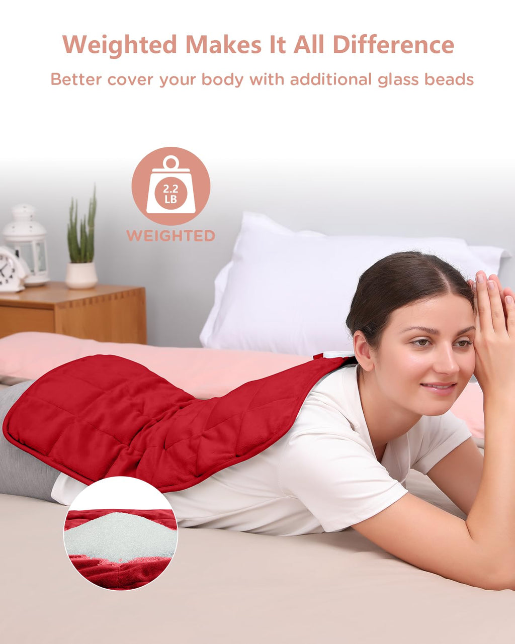 Comfytemp Weighted Heating Pad for Back & Period, 12x24 Extra Large Electric Heat Pad, 2.2 lb Neck Shoulder Heated Pad, 2H Auto-Off, Red