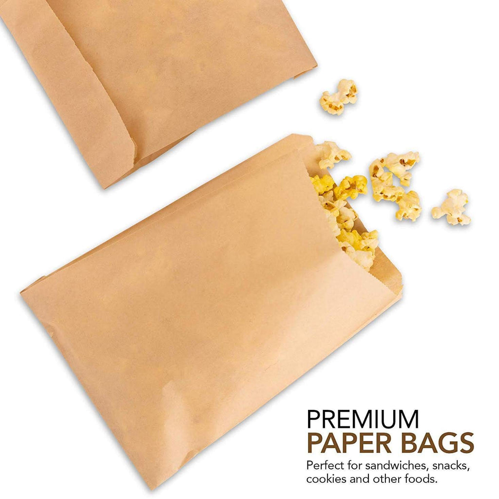 Paper Sandwich Bags Kraft Brown (200 Pack), Food Grade Unbleached Kraft Paper for Bakery, Cookies, Treats, Snacks, Sandwiches