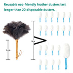 Genuine Ostrich Feather Duster, 16 inch Gray Ostrich Feather Duster with Wood Handle, Reusable Car Dusters, Eco-Friendly Handheld Cleaning Dusters for Home, Office and Kitchen