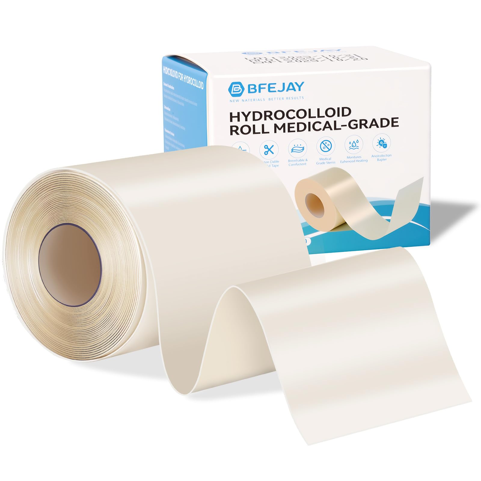 Hydrocolloid Bandages for Wound Care, Medical-Grade Hydrocolloid Roll with Self-Adhesive, Ultra Absorbent, Flexible & Waterproof, Cut-to-Size First Aid Kit Essential (2in*4.8ft)