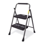 GOLYTON Folding 2-Step Ladder with Anti-Slip Platform and Handrail, Heavy Duty Steel, 500 lbs Capacity, Compact Portable Step Stool for Home, Kitchen & Office Use, Grey