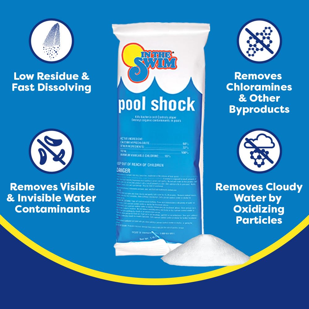 In The Swim Shock and Chlorine Bundle for Sanitizing Swimming Pools – Includes 12 x 1 Pound Bags of 68% Cal-Hypo Pool Shock and 25 Pound Bucket of 3 Inch Stabilized Chlorine Tablets