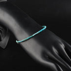 YANARA Real Turquoise Bracelet For Women Genuine Gemstone, Natural December Birthstone, Handmade Simple Bracelet, Gorgeous Micro Beads Chakra Jewelry, Crystals Silver Plated Chain 8 inch