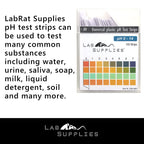 Plastic pH Test Strips, Universal Application (pH 0-14), 100 Strips | for Saliva, Soap, Urine, Food, Liquids, Water with Soil Testing, Lab Monitoring, etc.
