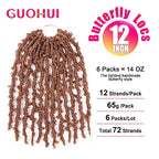 GUOHUI Super Light Butterfly Locs Crochet Hair 12 Inch 6 Packs Pre-Looped Soft Distressed Faux Locs Braids for Women Kids (12 Inch,30#)