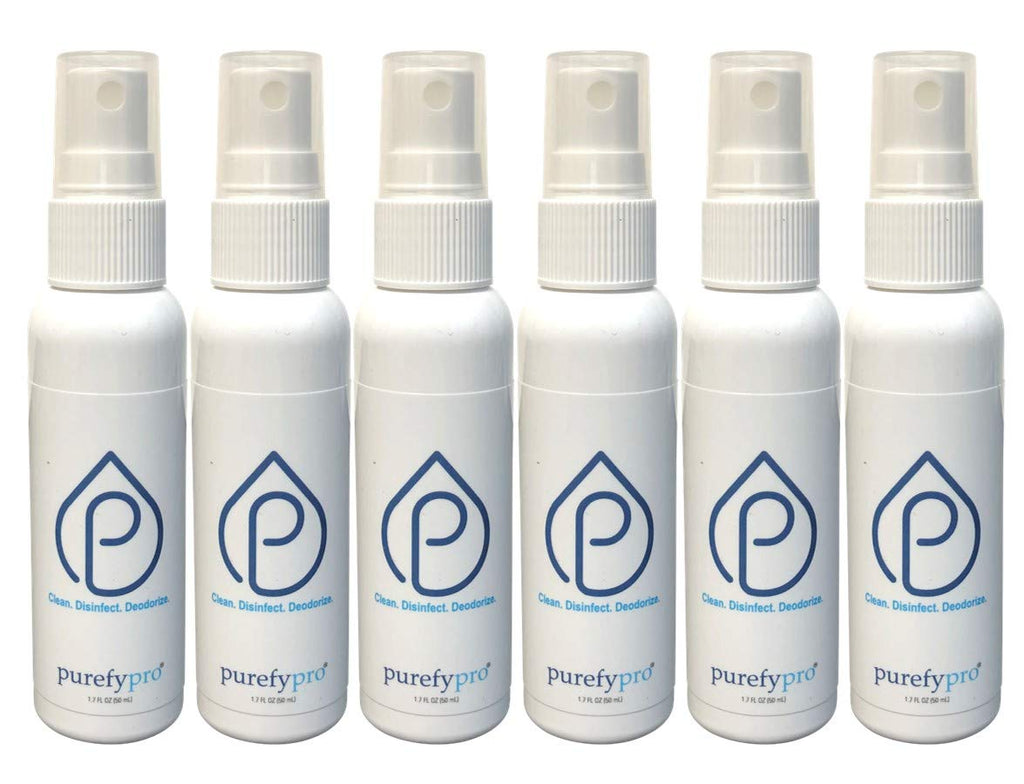 Purefypro Disinfectant Spray (1.7oz, 6 Pack) - No Rinse. No Residue. Kills 99.9999% Norovirus, HIV, Hepatitis, Flu, Monkeypox Virus, and Fungi, MRSA VRE, Drug Resistant Germs. (On The Go)