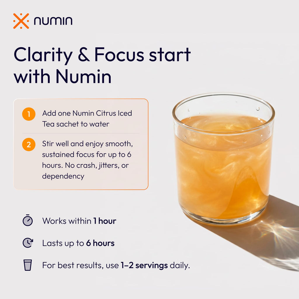 Numin Brain Supplements for Memory and Focus, Nootropic Focus Supplement, Clinical Trial-Backed Decision Fatigue Sachets with Rhodiola Rosea, L-Tyrosine, Curcumin, MSM & Chromium Picolinate, 20 Count