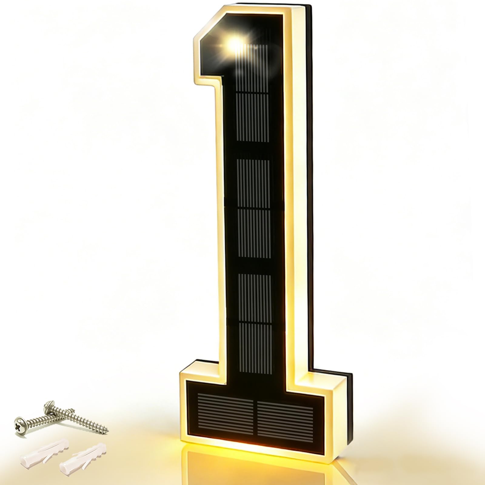 DIBMS 9 Inch Solar Lighted House Numbers for Outside, Waterproof LED Illuminated Address Sign, Personalized Digital Lamp for Home Exterior Residences Apartments Hotels Factories (Number 1-Black)