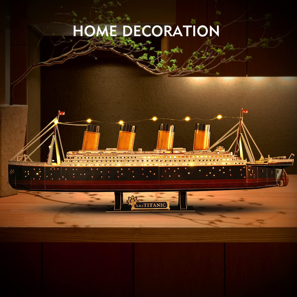 CubicFun Titanic 3D Model Ship Puzzle with LED Lights, 266 Pieces, 88 cm