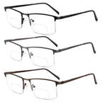 zooxsky 3 Pack Bifocal Reading Glasses for Men,Lightweight Metal Half Frame Clear Top Bi-focal Readers with Spring Hinge+2.50