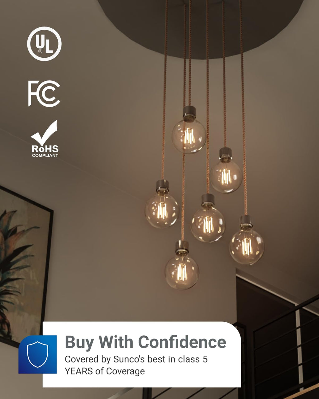 Sunco 6 Pack G25 Globe Light Bulbs LED Edison Vanity Light Bulbs, CRI90, 3000K Warm White, Dimmable, 5W=60W, Clear Vintage Filament Globe, 500 Lumens, E26 Base, Indoor Outdoor, UL