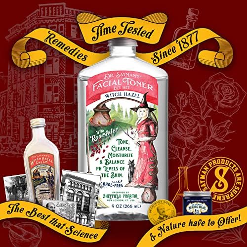 Dr. Saymans Alcohol-Free Facial Toner with Witch Hazel, Rosewater & Rice Protein, Removes Impurities & Hydrates Your Face, 9 oz
