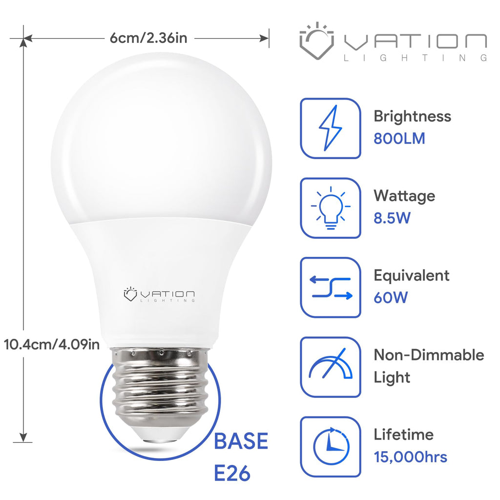 A19 Neutral White 4000K LED Light Bulbs, 60 Watt Equivalent, Non-Dimmable