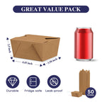 LITOPAK 50 Pack 27 oz Take Out Food Containers, Kraft Brown Take Out Boxes Leak Grease Resistant and Stackable for Restaurants, Homes, Offices, Picnics