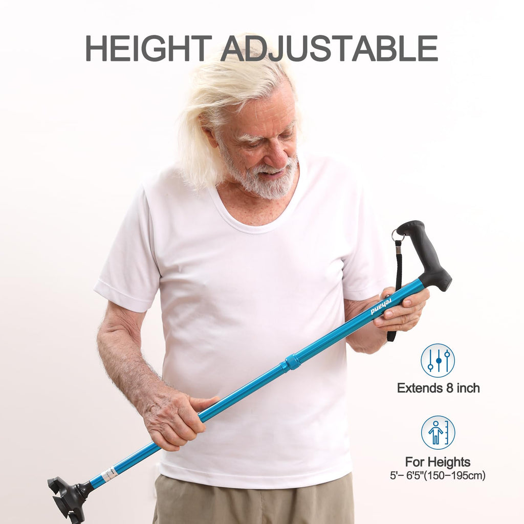 REHAND Walking Cane for Men & Women - Foldable, Adjustable, Lightweight, Self Standing Pivot Walking Cane, Soft Handle Grip, with Travel Bag, Walking Sticks for Seniors & Adults (Black)