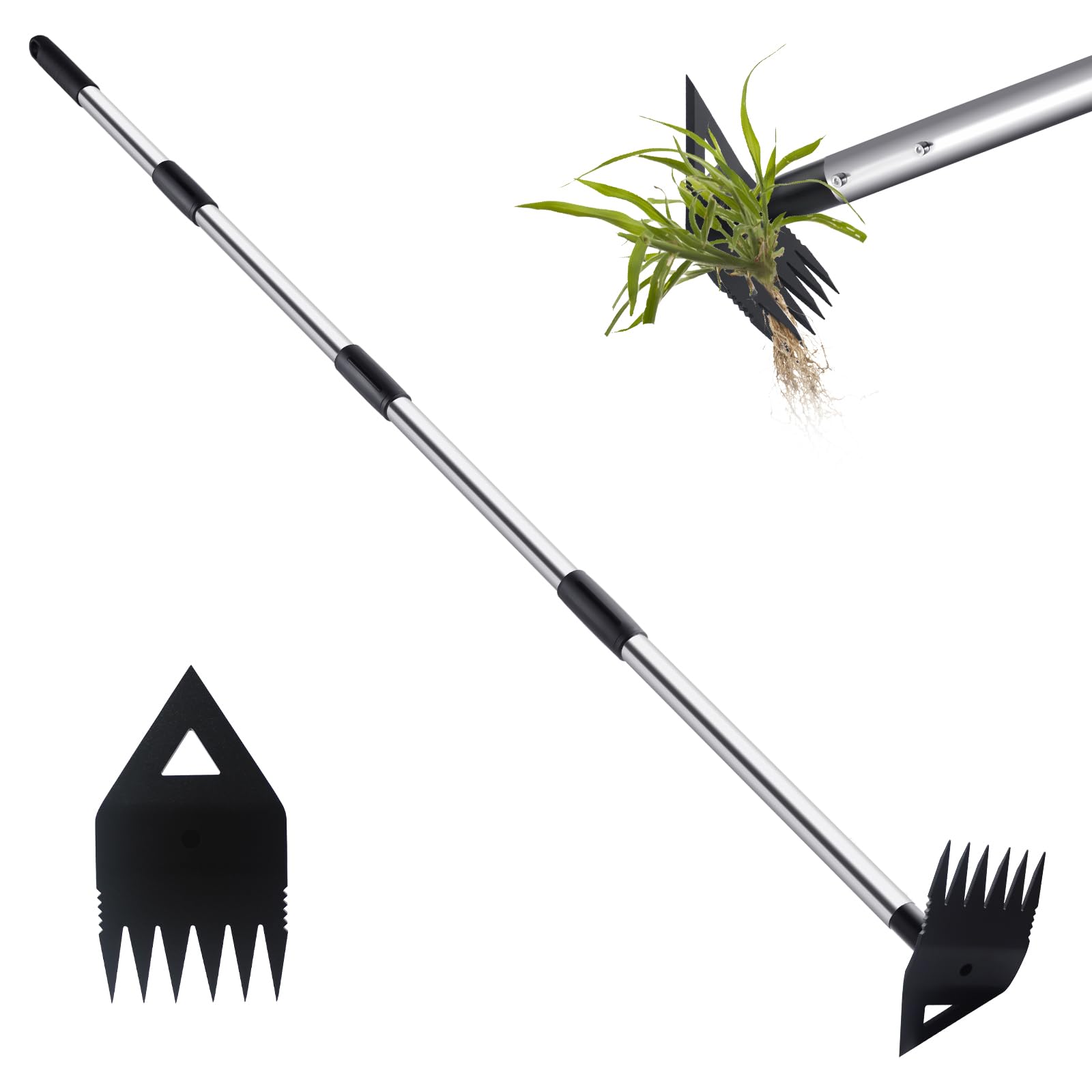 Weed Puller Tool with Long Handle, Hoe Garden Tool & Weed Rake for Weeding