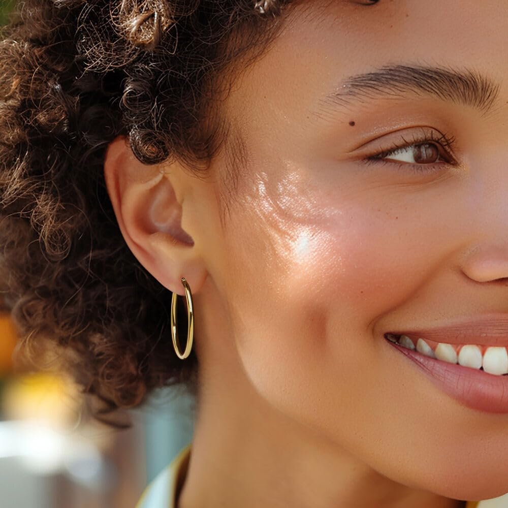 14K Gold Hoop Earrings for Women Trendy Gold Earrings Polished Chunky Hoop Earring Classic Dainty Earring for Women (50 Millimeters)