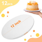 MEBRUDY 12 PCS Cake Boards 12 Inch Round,1/2 Inch Thick Sturdy Cake Drums, Food Grade White Cardboard Base Para Pastel for Wedding, Party, Bakery Home Display