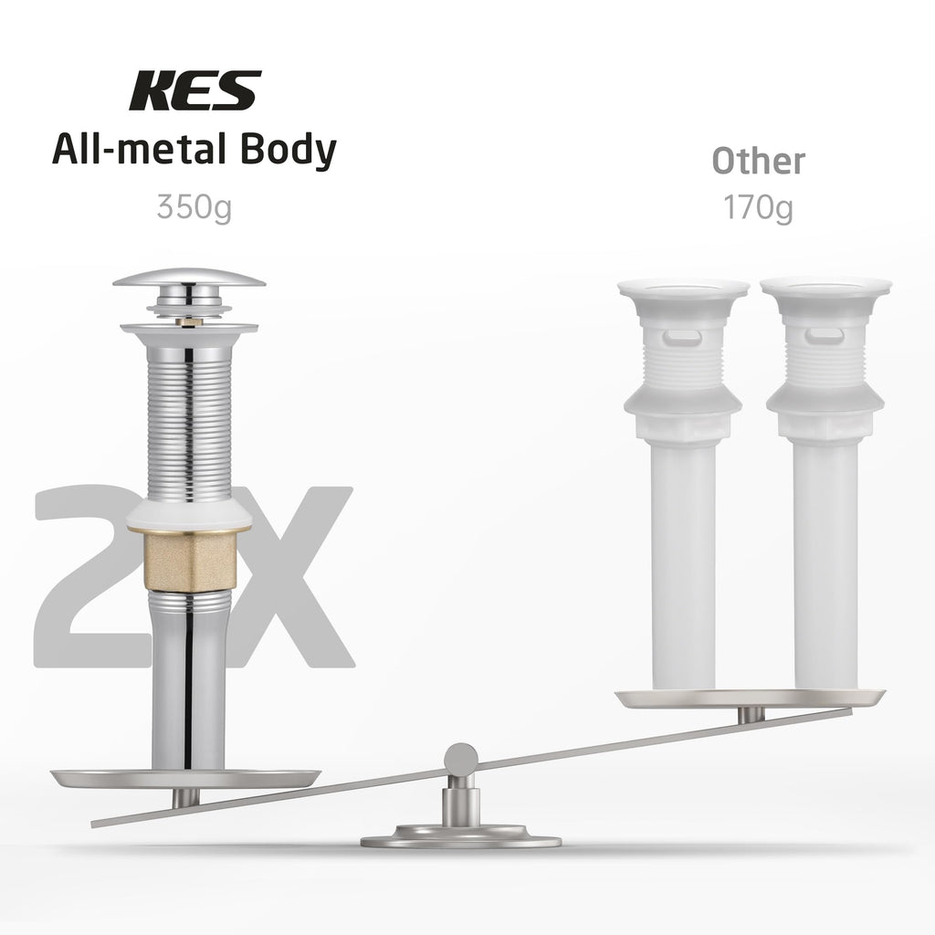 KES Bathroom Sink Drain with Strainer Basket Hair Catcher Anti Clog Pop Up Drain Stopper Vanity Vessel Sink Without Overflow, Polished Chrome S2013D-CH